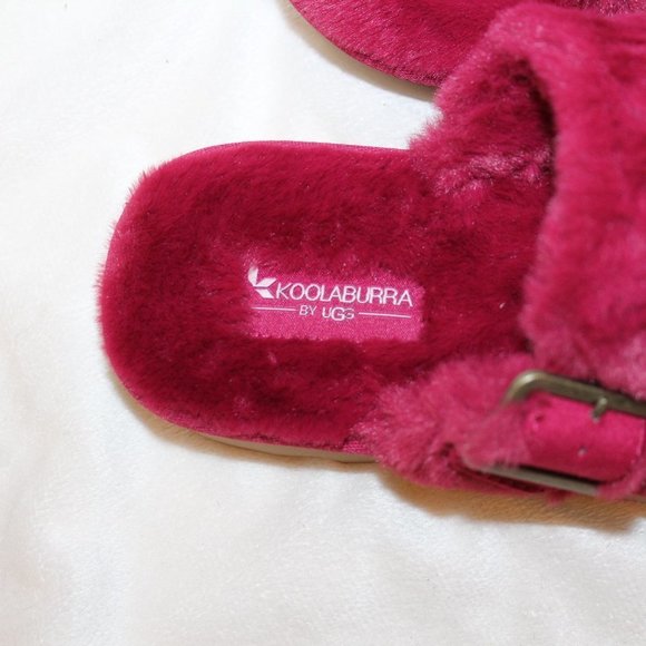 NIB UGG KOOLABURRA WOMEN'S FUR SLIDE SLIP ON SLIPPERS BURGUNDY - Picture 3 of 6